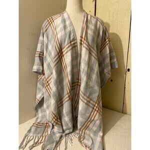Three Dots Women's Shawl Wrap One Size Louisa Plaid Grey Casual‎ Soft NWT